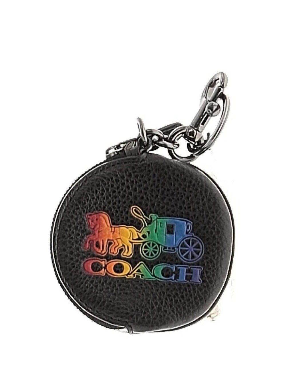 Coach Coin Case Bag Charm With Rainbow Horse And Carriage Print